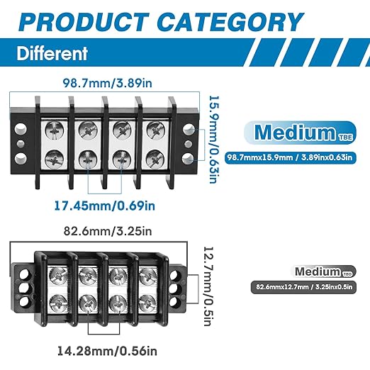 GLOSO TBE Double Row Stainless Terminal Blocks, Marine Grade, 4-14 AWG Cu, 75A/600V - 1 Pack, 12 Poles