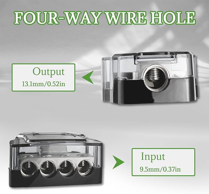 BOJACK 4 Way Power Distribution Connecting Block 1x0/2/4 Gauge Input 2x4/8 Gauge Output Power Distribution Block for Car Amplifier Audio Splitter