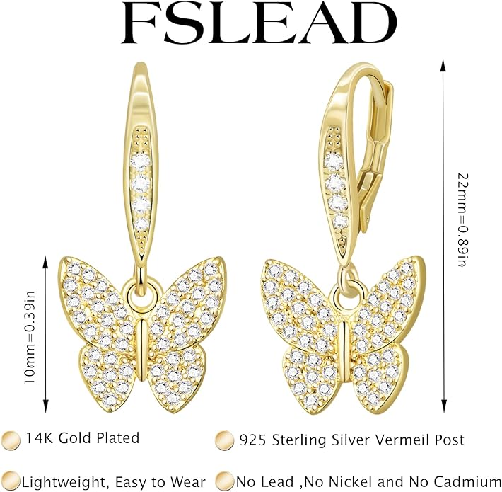 14K Gold Earring Cross Waterdrop Butterfly Heart Knot Earrings for Women Gold Silver Cross Leverback Drop Gold Silver Teardrop Hoop Dangle Earring White Gold Dangle Drop Earring