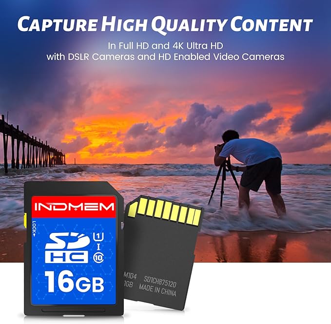 INDMEM SD Card 16GB, 10-Pack UHS-I Class 10 MLC Flash Memory Card, High-Speed Secure Digital Cards for Cameras, DSLR, Action Cams - Reliable Storage