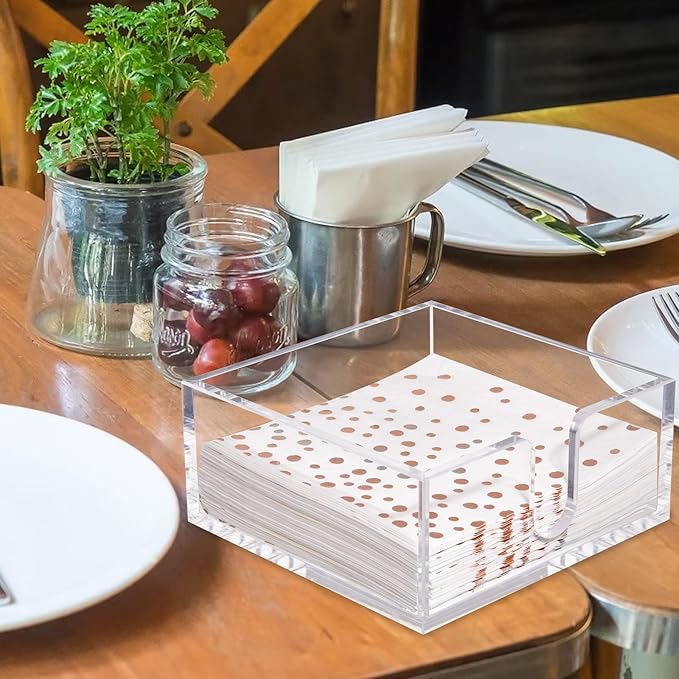 Rubtlamp 2 Pack Napkin Holder, Clear Acrylic Napkin Holder, 5.5x5.5x2.6 Inch Square Cocktail napkin holder, Plastic Napkins holder Great for Table Bathroom,Kitchen, Dinners for Mothers Day