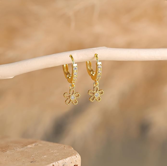 Gold Pearl Dangle Earrings for Women, 14K Gold Plated Small Pearl Drop Huggie Hoop Earrings, Hypoallergenic Dainty Gold Earrings Wedding Jewelry Gifts for Women Trendy