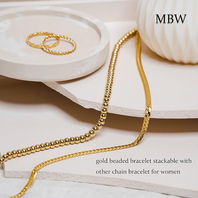 MBW Gold Bracelets for Women Beaded Bracelets Dainty Bracelet 18K Gold Plated Paper Clip | Cross Bracelet Twisted Rope Link Chain for Women Jewelry