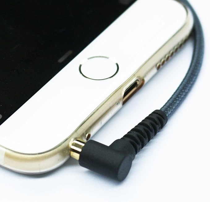 20cm(0.6ft) Right angle 4 pole 3.5mm 1/8 inch male to 4 pole 3.5mm 1/8 inch Female Stereo Audio headphone earphone Extension Cable adapter Cord Tangle-Free Braided wire