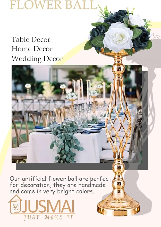 Artificial Flowers Ball 4 Pcs - Emerald Green White Wedding Table Centerpiece Decorations for Flower Arrangements