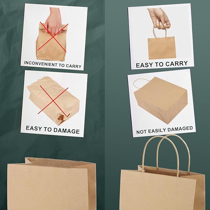METRONIC Paper Gift Bags 5.25x3.75x8 Inch 20Pcs, Gift Wrap Bags with Handles, Brown Kraft Paper Bag for Small Business, Heavy Duty Bulk Bag for Birthday Party Favors, Shopping, Retail