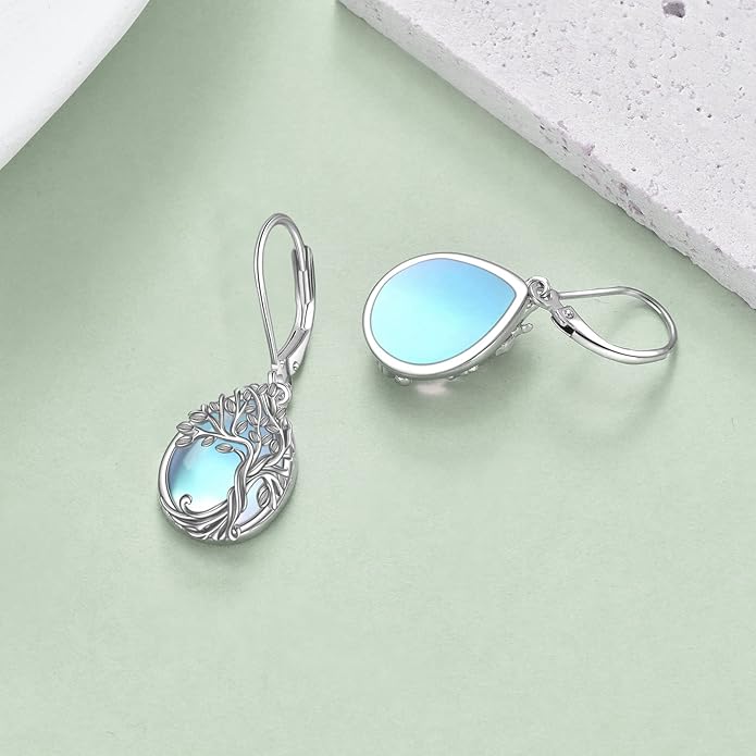 Tree of Life Earrings Sterling Silver Celtic Tree of Life Abalone Shell Dangle Drop Earrings for Women Jewelry