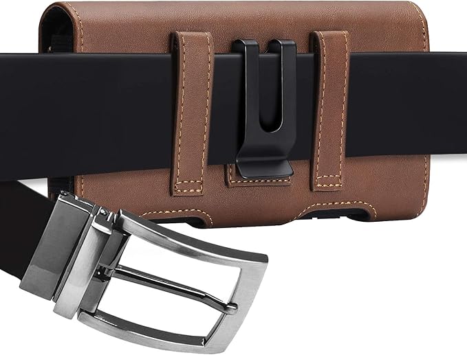 BECPLT for iPhone 17 Pro 17/16/15/14/13/12/11 Pro Holster Case Leather Pouch Case Holster with Belt Clip & Belt Loops with Card Holder for Galaxy S25 S24 S23 S22 S21 5G -Brown
