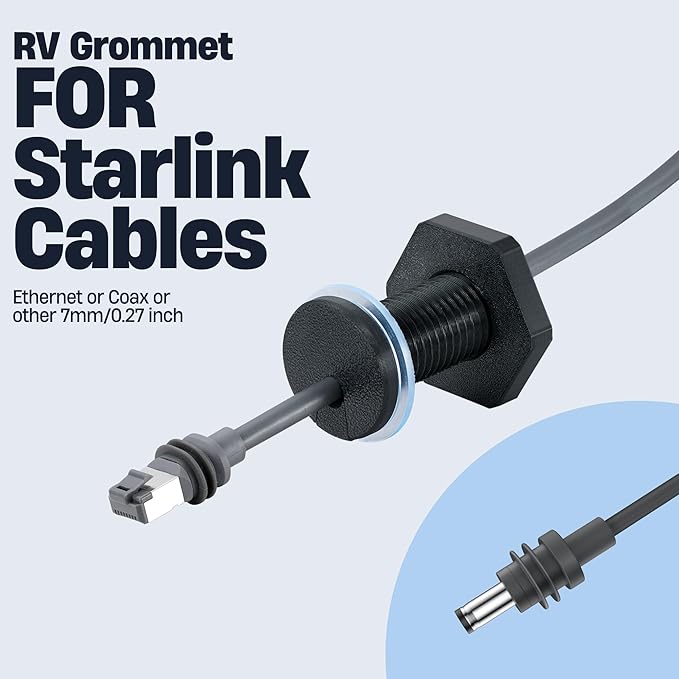 RV Cable Passthrough for Starlink mini, RV Cable Grommet Compatible with Starlink, Ethernet, Coax, Water-Resistant and Anti-Drop RV Cable Routing(Black)