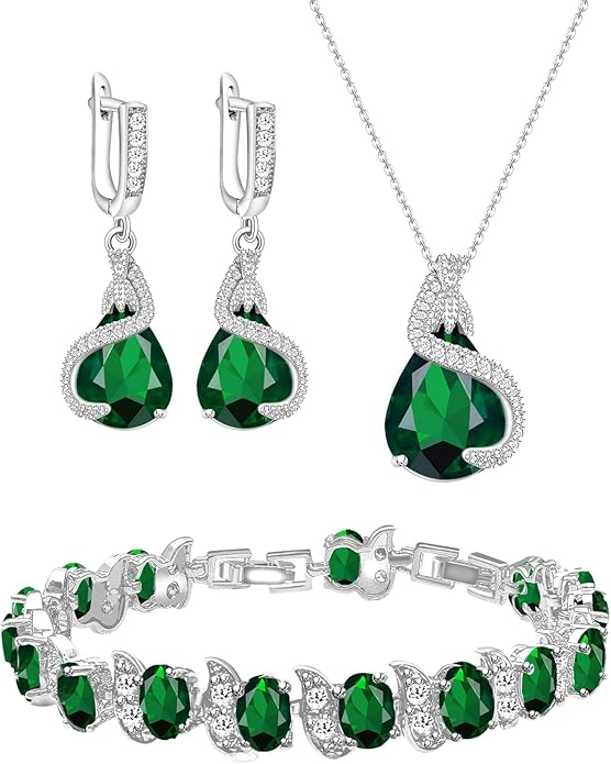 GZWHD Jewelry Set for Women Water Drop Cubic Zirconia Artificial Crystal Earrings Pendant Necklace Open Ring Tennis Bracelet Wedding Anniversary Birthday Engagement Gift for Bridesmaid Wife Girlfriend Friend