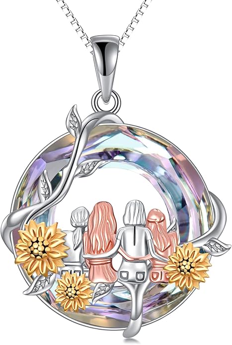 TOUPOP Sisters Gifts from Sister Necklace Sterling Silver Rose Flower with Crystal Jewelry Valentines Day Birthday Gifts for Women Best Friend Friendship