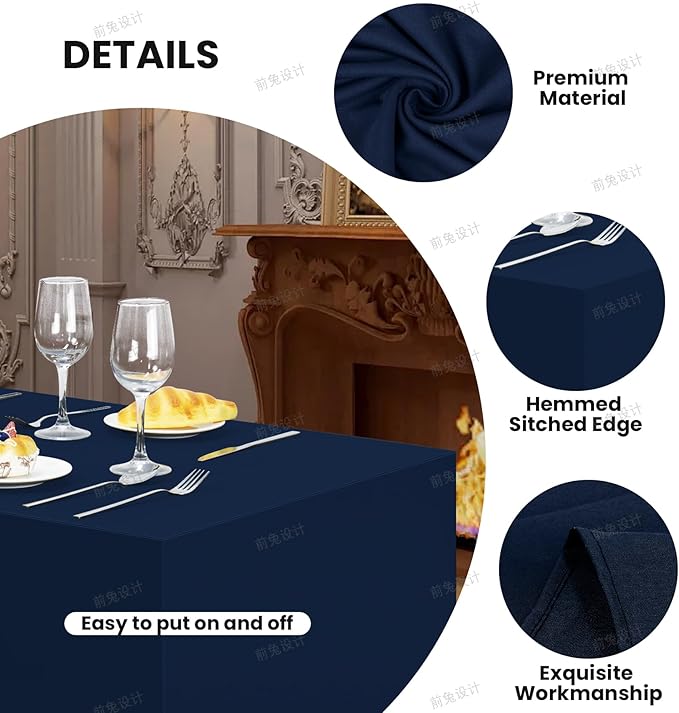 Ascoza 2 Pack Fitted Tablecloth for 8 Foot Rectangle Tables 96 x 30 Inch Navy Table Covers Water Resistant Polyester Table Cloth for Wedding, Parties,Display, Trade Show (Navy)