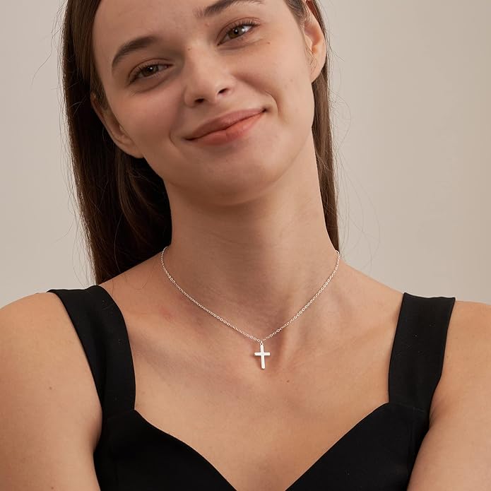 Tewiky Christian Gift Stocking Stuffers Cross Necklace for women-Dainty 14k Gold Plated/Silver Plated Pendant Necklaces Simple Cute Tiny Necklace Jewelry for Women