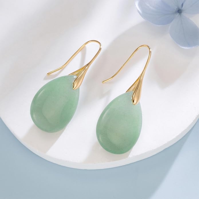 SELOVO Agate Teardrop Stone Grey Drop Earrings Fishhook Dangle Earrings for Women