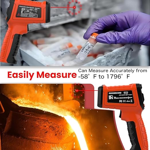 50:1 Infrared Thermometer Temperature Gun, -58°F to 1796°F Digital Laser Temp Gun for Cooking, Pizza Oven, BBQ, Fridge IR Handheld Gun for HVAC, Engine, and Industrial Use