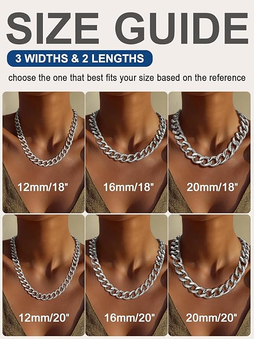 ChainsPro Cuban Link Chain for Women,Stainless Steel Chunky Necklace Silver/Gold Plated Thick Chain Choker, 12/16/20 mm Width,18" and 20" Punk Hip Hop Trendy Non Tarnish Jewelry Gifts