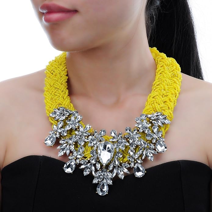 Jerollin Simulated Pearl Body Statement Necklace for Women, Fashion Collar Bib Necklaces Fashion Costume Jewelry Necklace…