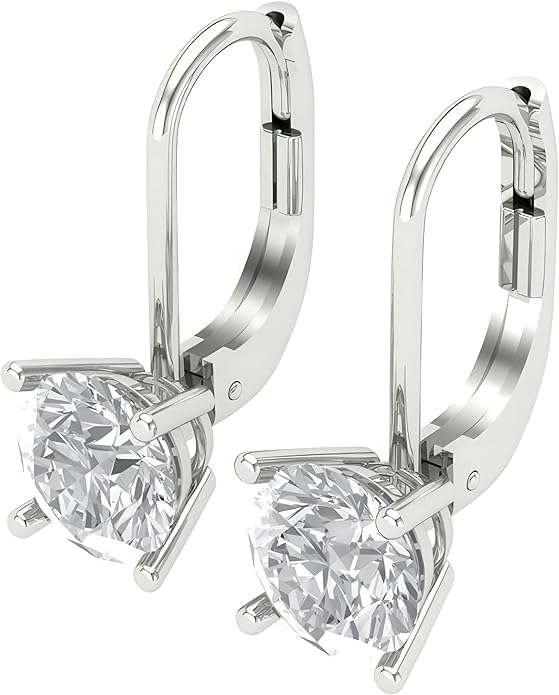 14K White Gold Moissanite Earrings Men & Women, Solid Gold Simulated Diamond and Lab Diamonds Studs for Men & Women, 1ct - 2ct Round, Princess, Heart, Halo Cut, Dangle, Lever or Screw Back Earrings, VVS1, D Color, Pink or Blue - Luxury Gift Box