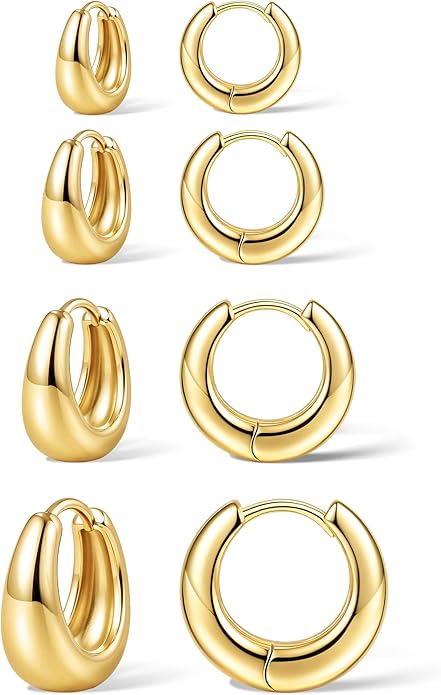 Small Gold Huggie Hoop Earrings Set for Women Men Hypoallergenic 14K Plated Stack Cartilage Earrings, Multiple Piercing Lightweight Mini Thin Cute Dainty Trendy Jewelry Set Christmas Gifts for Women