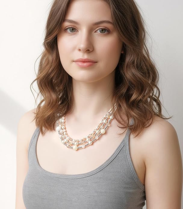 Noessla Beaded Statement Necklaces for Women Layered Chunky Bead Necklace Fashion Costume Jewelry Gifts for Mom