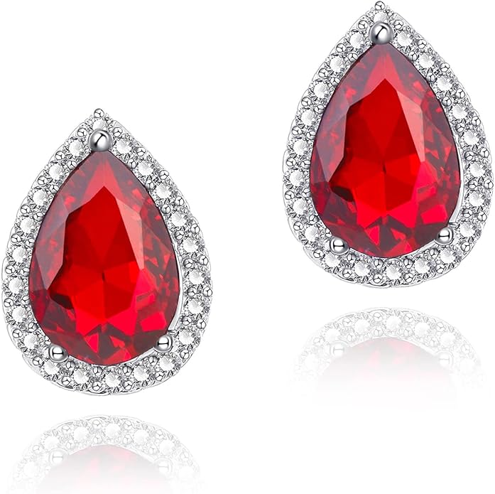 YOMELA Cubic Zirconia Earrings Studs, Halo CZ Birthstone Simulated Diamond Stud Earrings for Women