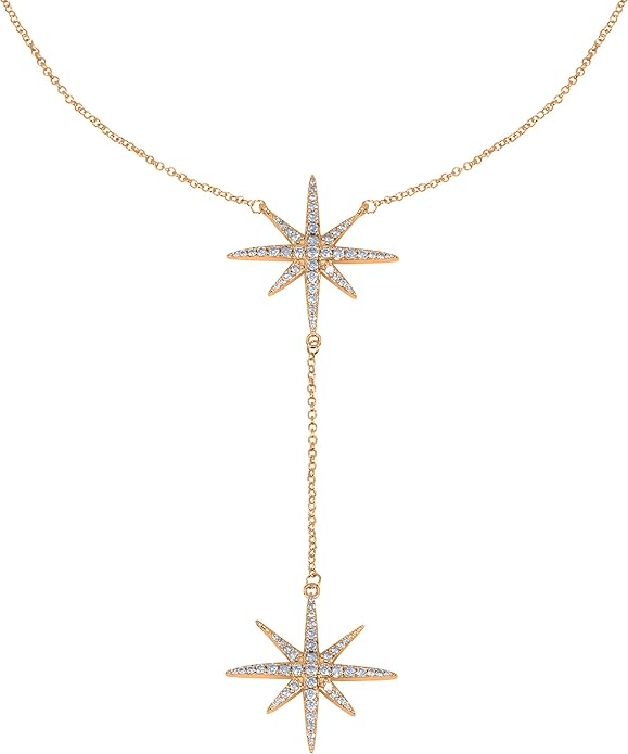 Savlano 14K Gold Plated Cubic Zirconia Round Cut Starburst 18 Inches Pendant Chain Necklace For Women