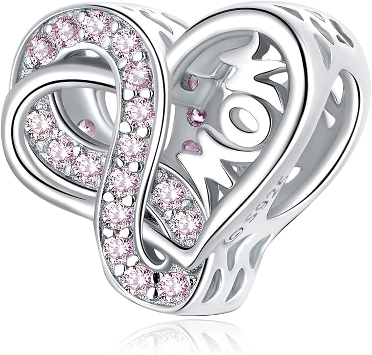 VOROCO 925 Sterling Silver mom Charm for Bracelets Necklaces pendant Charms,Infinity Love Heart Charms for Mother Birthday Christmas day Jewelry Gifts