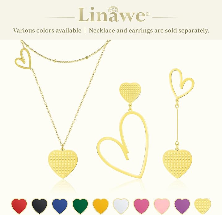 Linawe Layered Choker Heart Pendant Necklace for Women Trendy, Gold/Silver/Rose Gold Chain Stainless Steel Stacked Necklaces, Double Heart Necklace Y2K Preppy Jewelry