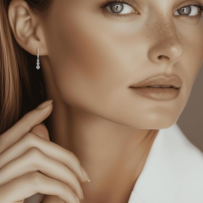 Moissanite Three-stone Diamond Drop Earrings for Women S925 Rodium Vermeil Sterling Silver Trilogy Dangle for Wife Girlfriend Mom Gifts for Her Daughter on Birthday Wedding Anniversary