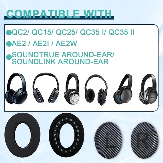 Replacement Earpads Cushions for Bose QuietComfort 35 & Quiet Comfort 35 II, Headphones Ear Covers Ear Pads for Bose QC35/QC35II/25/15/2 / Ae2 / Ae2i / Ae2W / Sound Link/True (Cooling Gel Black)