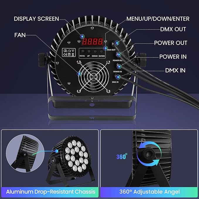 Big Dipper LED Stage Lights Par Lights 18×18W RGB+Amber+Lime+UV 6in1 Bright Lighting with Strobe/Wash Effect DMX512 Sound-Activated for Event Concert Club Church 1 Pack