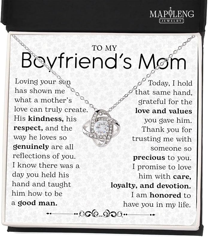 To My Boyfriend's Mom Love Knot Necklace, Elegant Jewelry Gift From Girlfriend, Meaningful Mothers Day Surprise, Birthday Christmas Keepsake With Heartfelt Message
