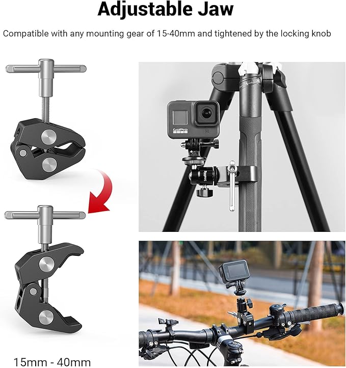 SmallRig Super Clamp Mount with Mini Ball Head Mount, Hot Shoe Adapter with 1/4 Screw for LCD Field Monitor, LED Lights, Flash, Microphone, for Gopro, for DJI Action 2, for Insta360