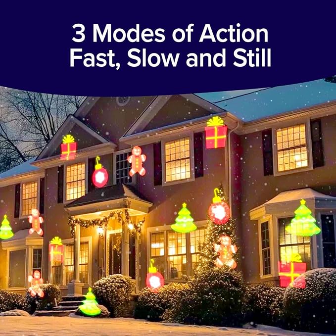 Star Shower Slide Show Christmas LED Projector, AS SEEN ON TV, Showcase Your Home with Full-Color Holiday, Remote Control, Use 2 or More for Spectacular Results, Includes 6 Christmas Slides