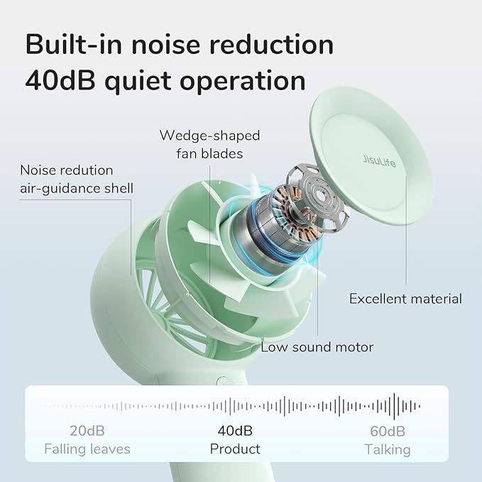 JISULIFE Portable Handheld Turbo Fan [16H Max Cooling Time], 4000mAh USB Rechargeable Personal Battery Operated Lash Small Pocket Fan with 5 Speeds for Travel/Outdoor/Vacation/Concerts - Green