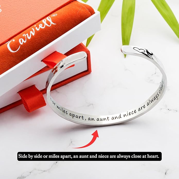 Carviell Engraved Cuff Bracelets for Women – Inspirational, Friendship, Love, Mom, Daughter, Sister, Christian, Graduation, Memorial & Wedding Gifts – 80+ Phrases – Stainless Steel, Gift-Ready