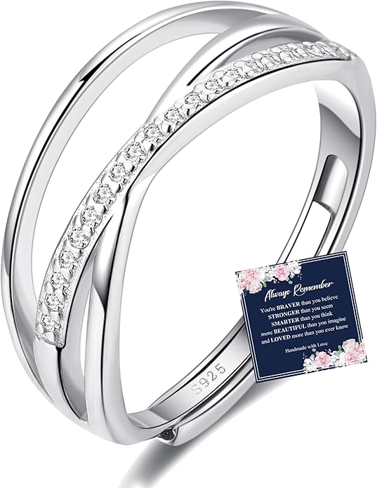 OOOPEL Sterling Silver Adjustable Ring S925 Silver Rings for Women Cubic Zirconia Twist Love Knot Dainty Ring Silver Minimalist Open Finger Rings Silver Thumb Sterling Silver Ring