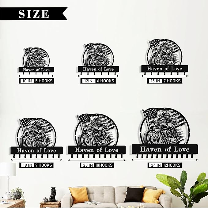 Personalized Skull Motocycle Key Holder Wall Mount, Custom Metal Key Rack Key Holder with Name, Deer Cabin Wall Keys Hanger with Hooks for Entryway, Front Door, Hallway, Kitchen, Living Room