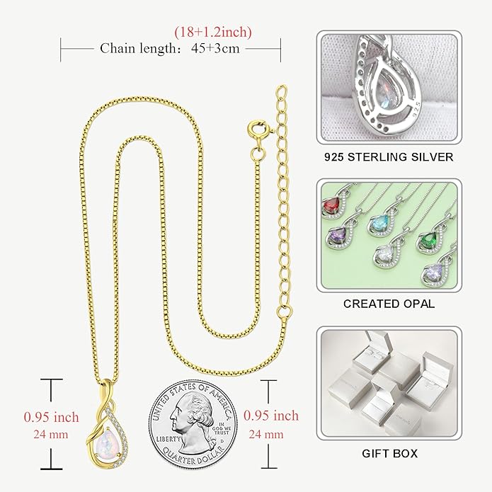 STARCHENIE Infinity Teardrop Pendant Necklace for Women 925 Sterling Silver Birthstone Jewelry