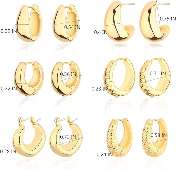 Wgoud Chunky Hoop Earrings Set 14K Gold Plated Hoop Earrings for Women Hypoallergenic, Thick Twisted Huggie Hoops Earring Set