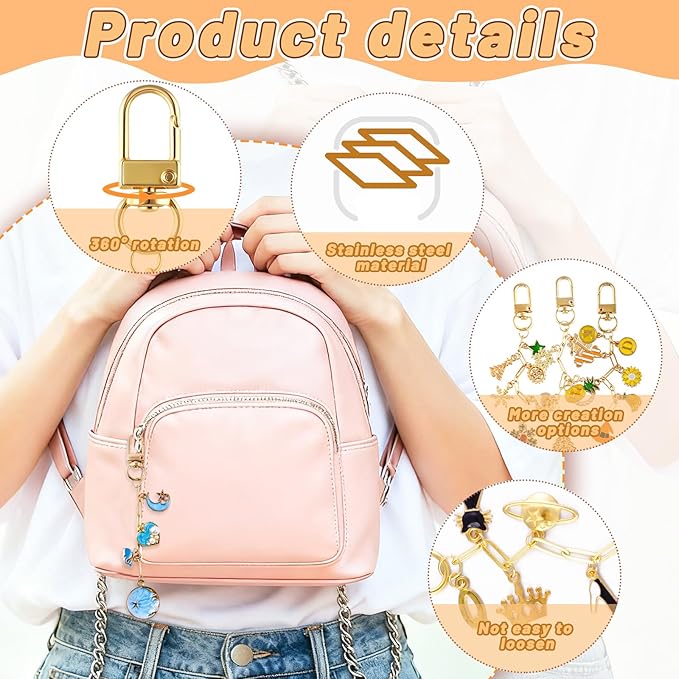 Wurosi 50 Set Paperclip Keychain Making Kit, Bag Charm Kit, 50 Keychain Clips, 50 Extender Chain, 50 Resealable Pouch Bag, 50 Thank You Cards, 5M Hemp Rope, Jewelry Making Kit for DIY Keyrings Charms