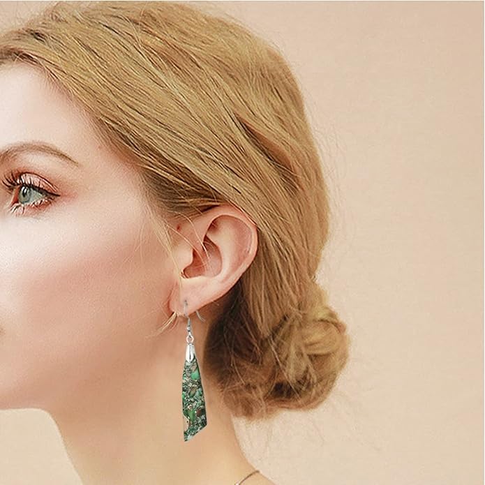 Boho Women Natural Stone Earrings Unique Healing Imperial Jasper Gemstone Energy Hypoallergenic Lightweight Dangle Drop Earrings Multiple Styles Earrings Jewelry for Birthday Party Gift