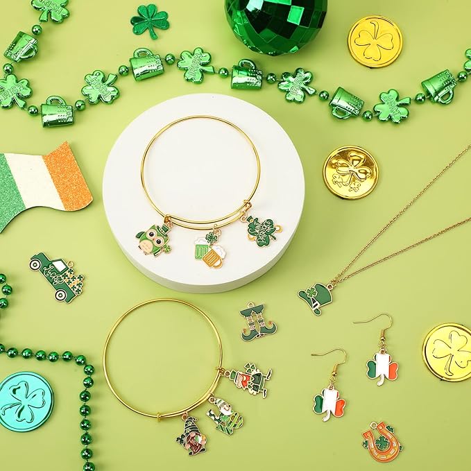 MARFOREVER 40Pcs/20 Pairs St. Patrick's Day Charms for Jewelry Making, Green Charms Assorted Shamrock Hat Coins Beer Gnome Enamel Lucky Charm Pendants for Bracelet Necklace Earrings Making Accessories