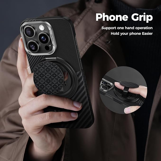 BENKS ArmorPop Magnetic Phone Grip & Stand for MagSafe, 360° Rotation Adjustable Phone Ring Holder for iPhone 17/16/15/14/13/12 Series, Durable Kevlar Design