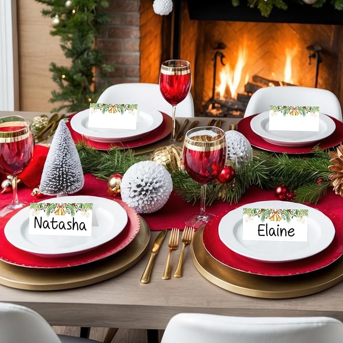 50 Pcs Christmas Place Cards for Xmas Seating Name Tags Placecard Holders Seating Christmas Food Tent Labels for Dinner Party Banquet Tables Buffet Food Label (Christmas-1)