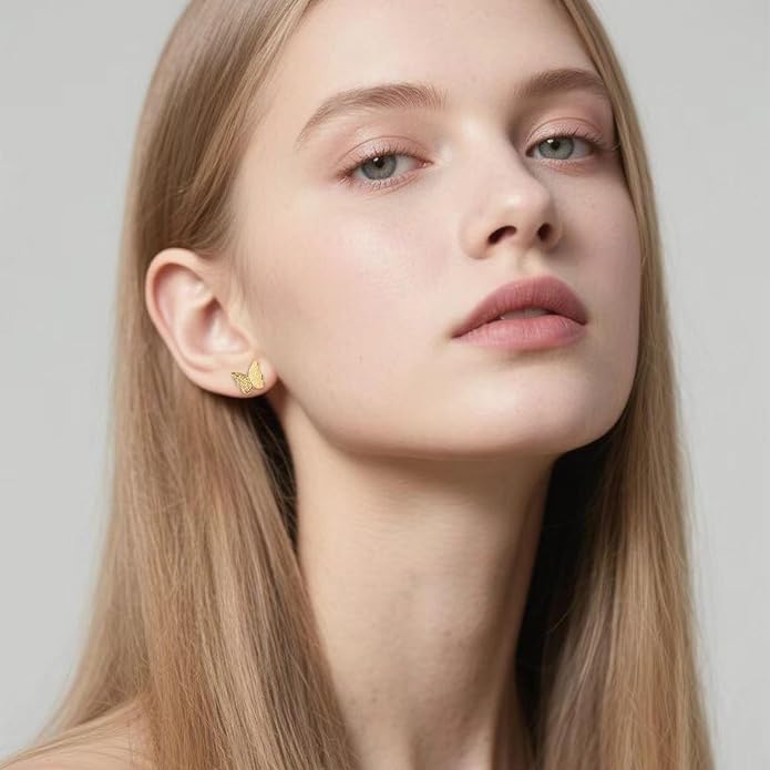 3 Pairs Gold Plated Hoop Earrings Set for Wonmen Trendy,With Butterfly & Bow Design,Jewelry Gift for Everyday, Party, Work