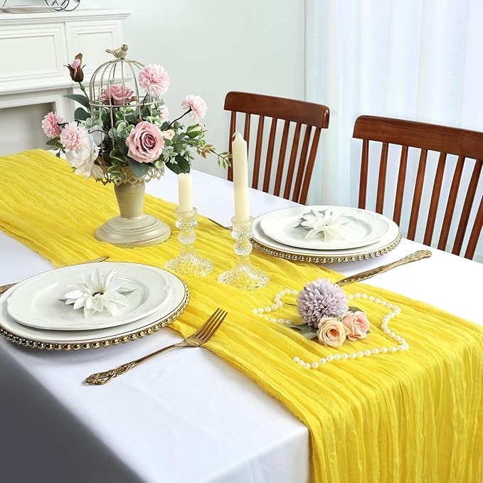 6 Pack Yellow Cheesecloth Table Runner 10FT Boho Cheese Cloths Gauze Fabric Table Runners 120 Inch Rustic Sheer for Wedding Birthday Party Baby Shower Centerpiece Home Decorations