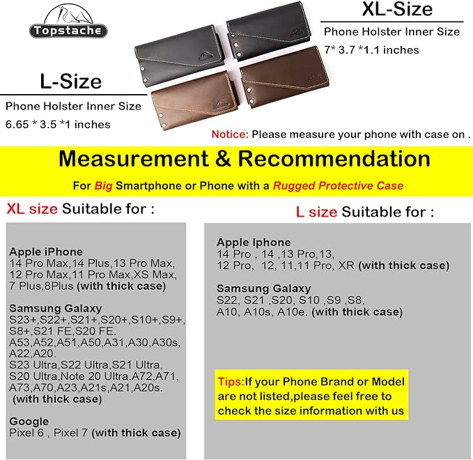Topstache Leather Phone Holster with Belt Loop, Magnetic Closure Cell Phone Pouch Card Holder Wallet, Handmade Holder for iPhone 13 Pro Max, S22 Ultra, Dark Brown