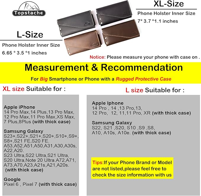 topstache Leather Phone Holster with Belt Loop, Magnetic Closure Cell Case Card Holder Wallet,Leather Pouch for iPhone 14 Pro,Galaxy S23(Fits Otterbox on) L,Darkbrown, Belt Loop-Darkbrown (C0403)