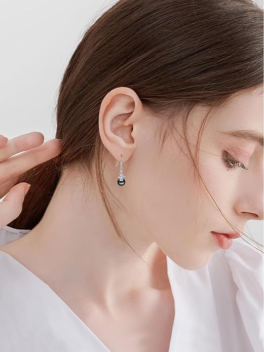Tahitian Black Pearl Earrings Gifts for Women Wife Celtic Dangle Drop Earrings Wedding Birthday Anniversary Jewelry Valentines Christmas Day Gifts 925 Sterling Silver